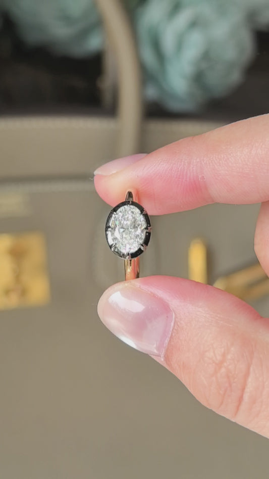 Horizontal Oval Lab Diamond Ring | 14K Gold | Modern East-West Setting