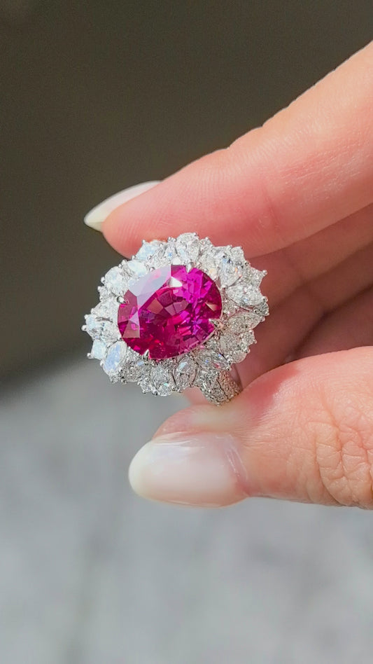 5.3ct 16.8g Oval Cut Jedi Spinel Lab Gemstone Ring | Pear Diamond Halo