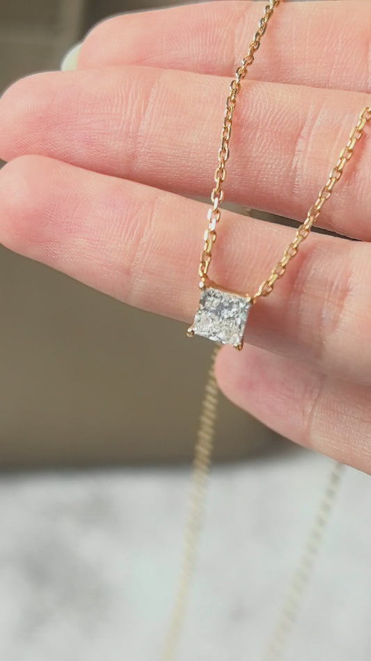 Princess Cut Solitaire Necklace | Lab Grown Diamond