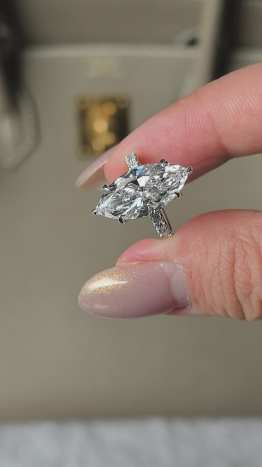 Marquise Cut Lab Diamond Ring | Hidden Halo & Half Eternity | Elongated Elegance | Modern Bridal