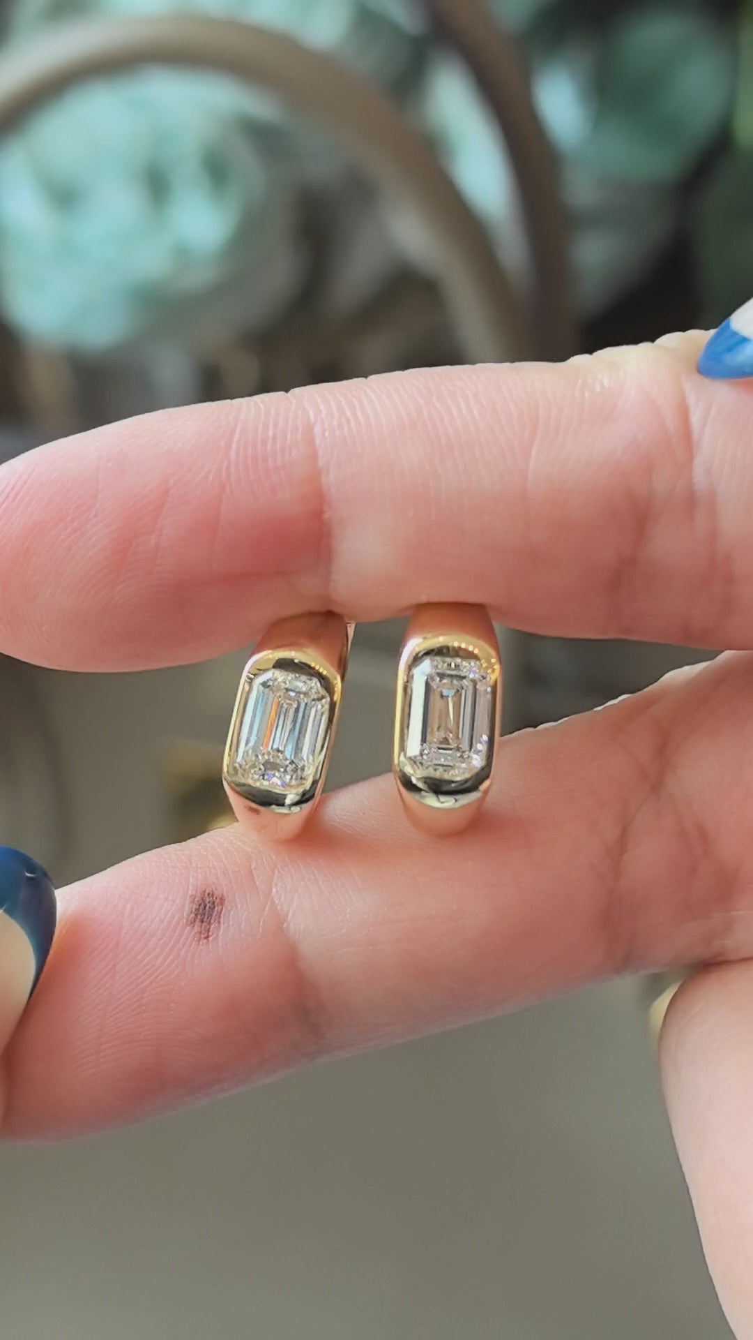 Bezel Set Emerald Cut Lab Diamond Stud Earrings | 1 Carat Each | 14K Gold | Unique Modern Elegance