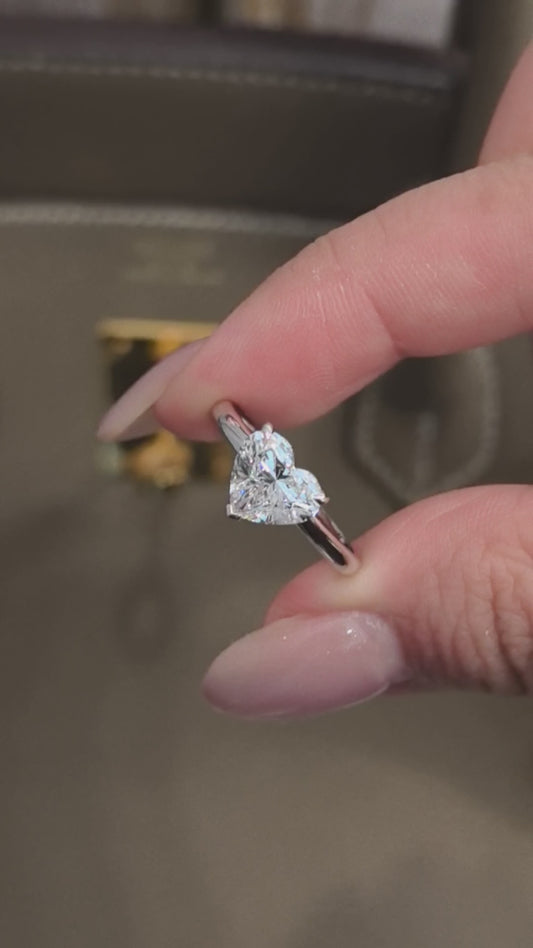 Heart Shaped Lab Grown Diamond Solitaire Ring | Minimalist Plain Band