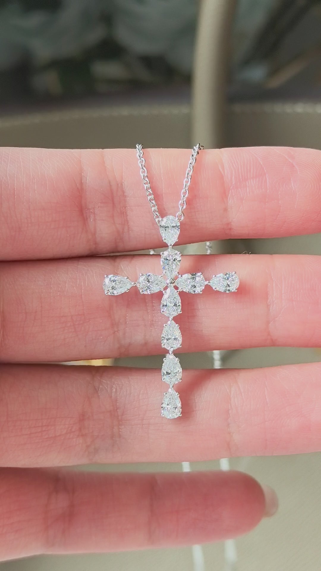 Deca-Pear Cross 18K Lab Diamond Necklace