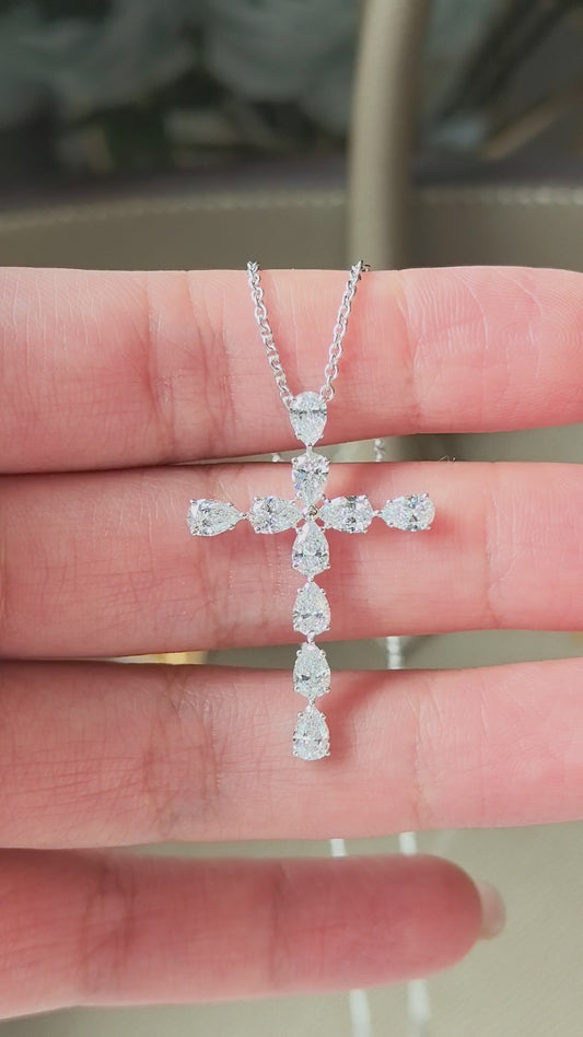 Deca-Pear Cross 18K Lab Diamond Necklace