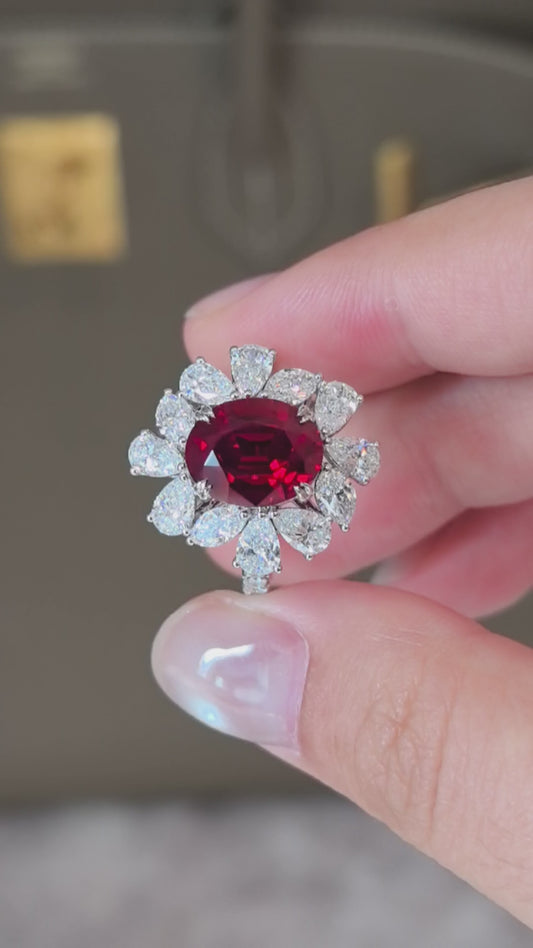 Oval Ruby & Pear-Marquise Diamond Half Eternity Ring | 18K Gold | Artful Harmony