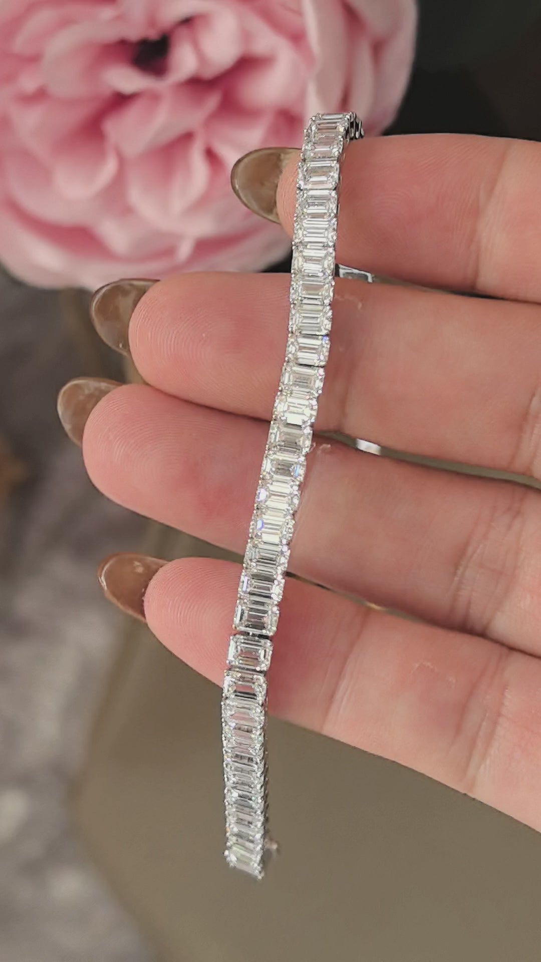 Emerald Cut Lab Diamond Tennis Bracelet in 18K Gold
