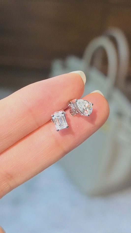 Mismatched Stud Earrings | Pear & Emerald Cut Lab Grown Diamonds