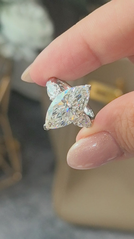 Marquise-Center Trilogy Ring | Pear Sidestones | Dynamic Elegance | Lab-Grown Diamonds