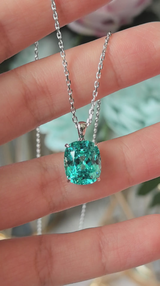 10.3ct 6.2g Cushion Cut Paraiba Pendant Necklace | Lab-Grown Luxury | Minimalist Opulence | 18K Gold