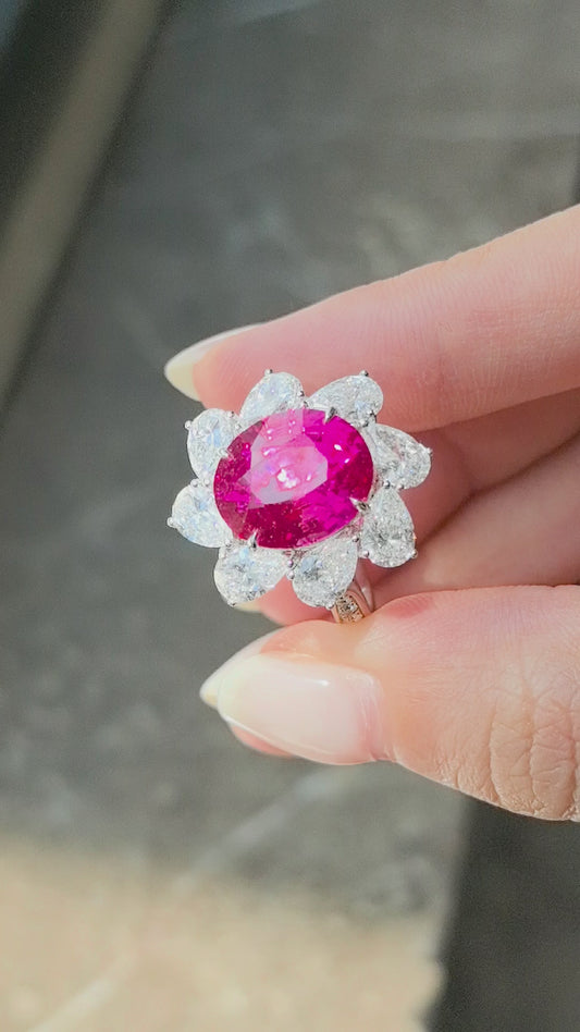 4ct 5.6g Oval Cut Jedi Spinel Lab Gemstone Ring | Pear Diamond Halo