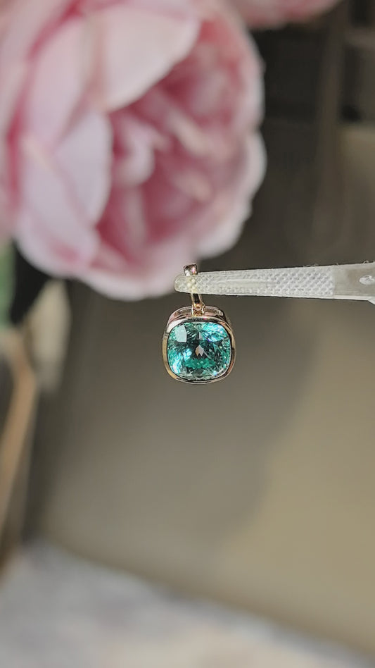 2.5 Carat Paraiba Cushion Pendant | Lab-Grown Gemstone | Bezel Setting | Feeling of Ocean Clarity