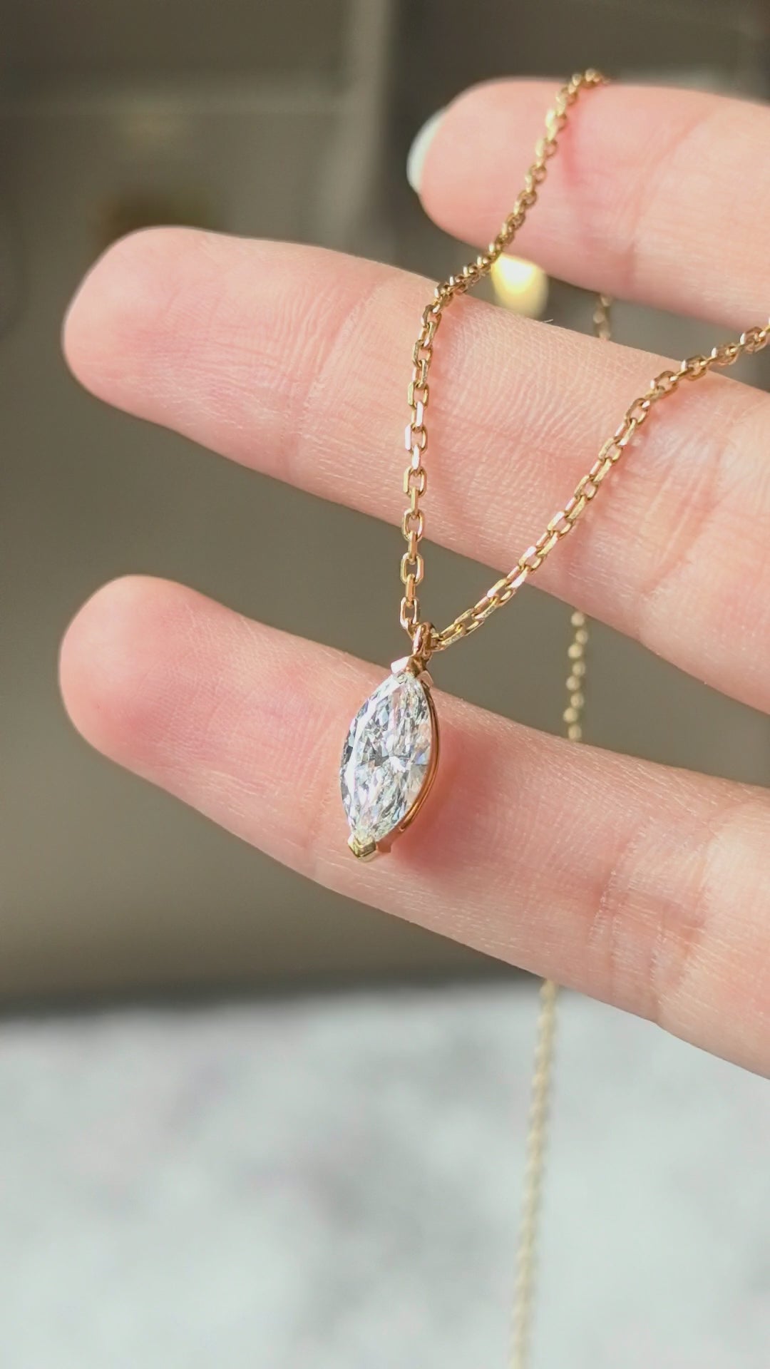 Marquise Cut Solitaire Necklace | Elongated Lab Grown Diamond Pendant