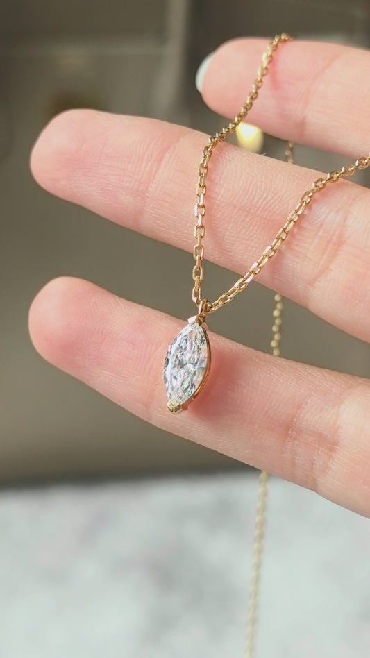 Marquise Cut Solitaire Necklace | Elongated Lab Grown Diamond Pendant