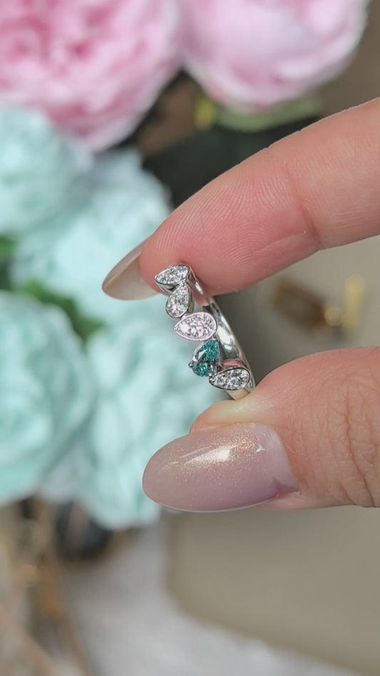 Marquise Diamond & Paraiba Band | Stackable Ring | Lab-Grown Elegance | 14K Gold