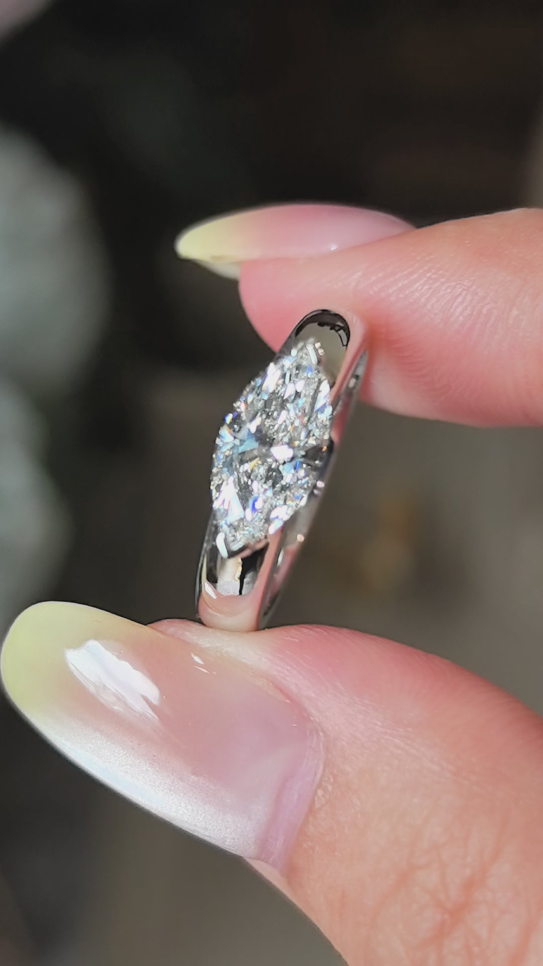 14K Gold Plain Band | Horizontal Marquise Diamond | Modern Solitaire | 1ct Lab-Grown
