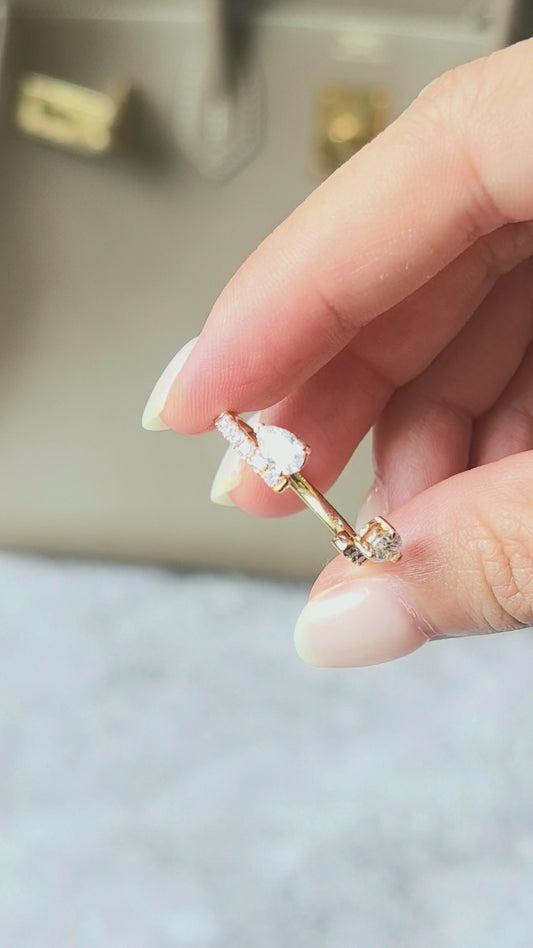 Open-End Pear Cut Diamond Ring | Half Pavé Band