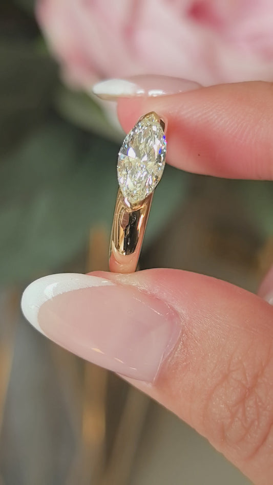 14K Gold Plain Band | Horizontal Marquise Diamond | Modern Solitaire | 1ct Lab-Grown