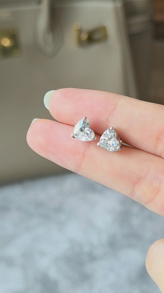 Heart Cut Lab Grown Diamond Stud Earrings | Prong Setting