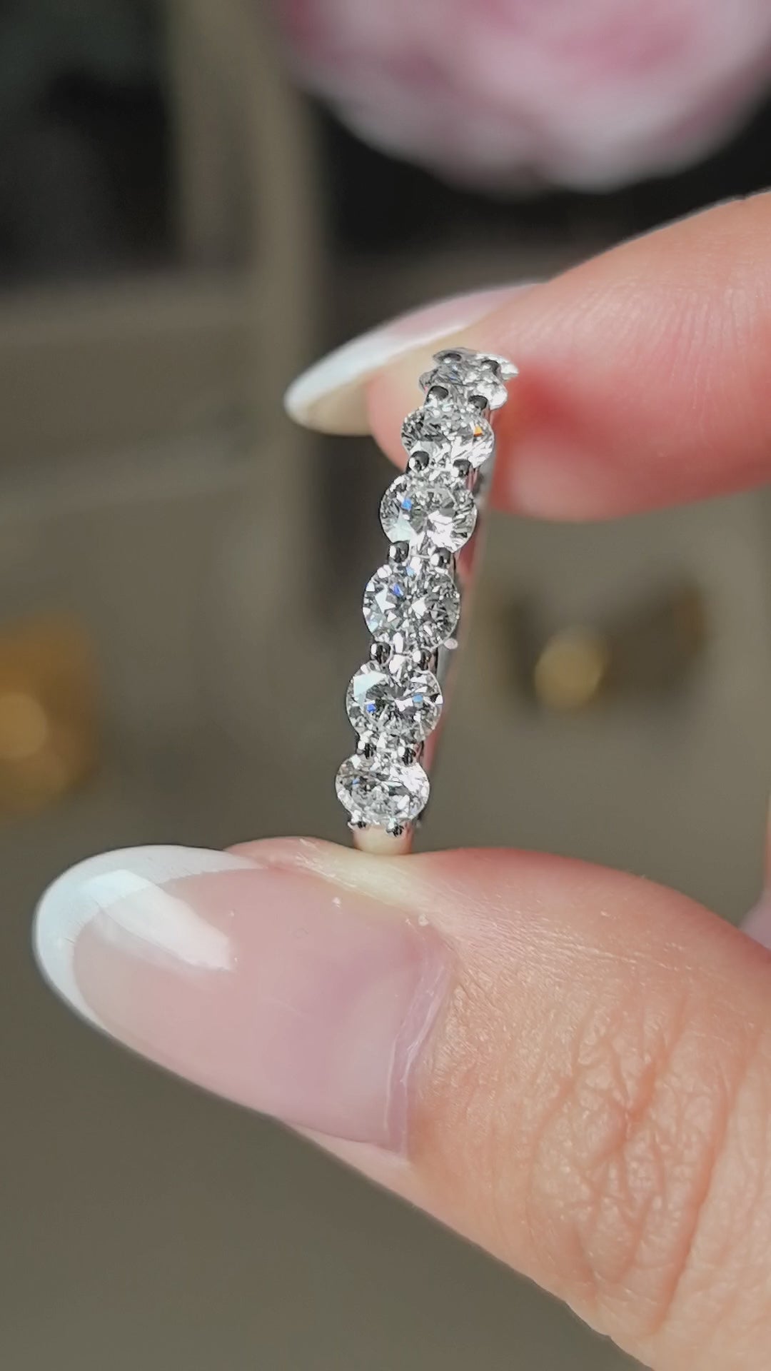 Round Diamond Half Eternity Band with Crisscross Design