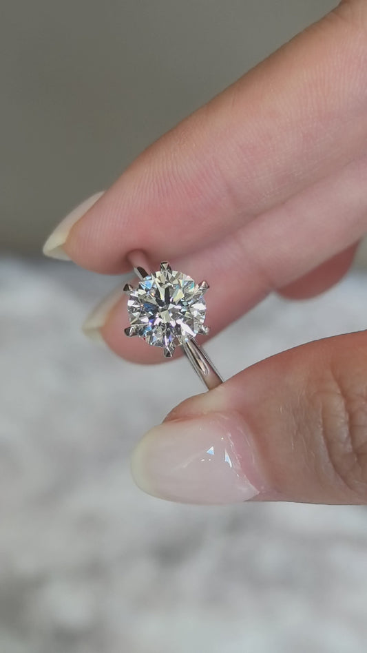 Round Solitaire Six-Claw Ring | Classic Plain Band | Timeless Design | Lab-Grown Diamond