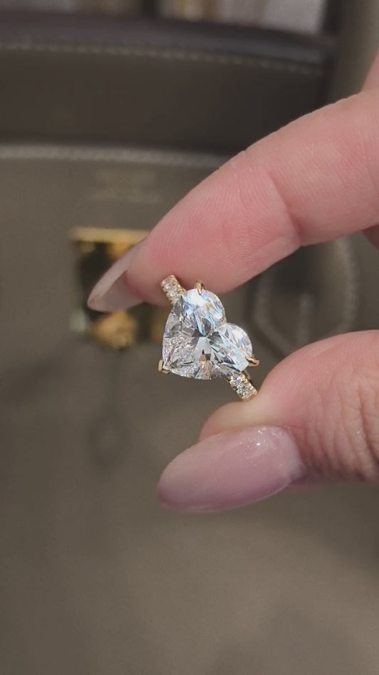 Heart Cut Lab Grown Diamond Ring | Half Eternity Band & Hidden Halo
