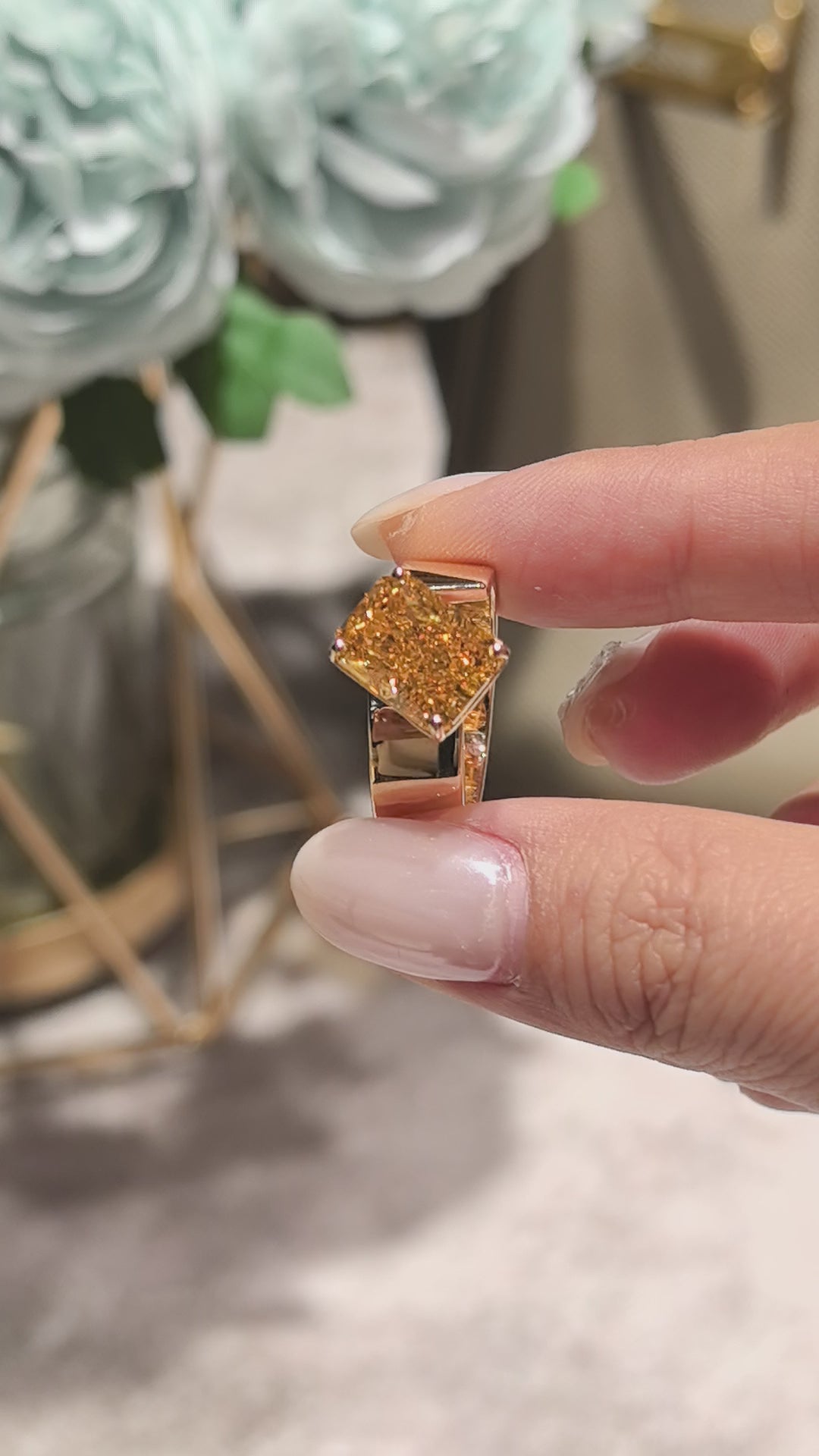 RD-006|Radiant-Cut Yellow Diamond Ring |5.5mm wide shank | Bold Split-Shank Solitaire Ring | Yellow Gold Statement Engagement Ring | Lab-Grown Yellow Diamond Ring