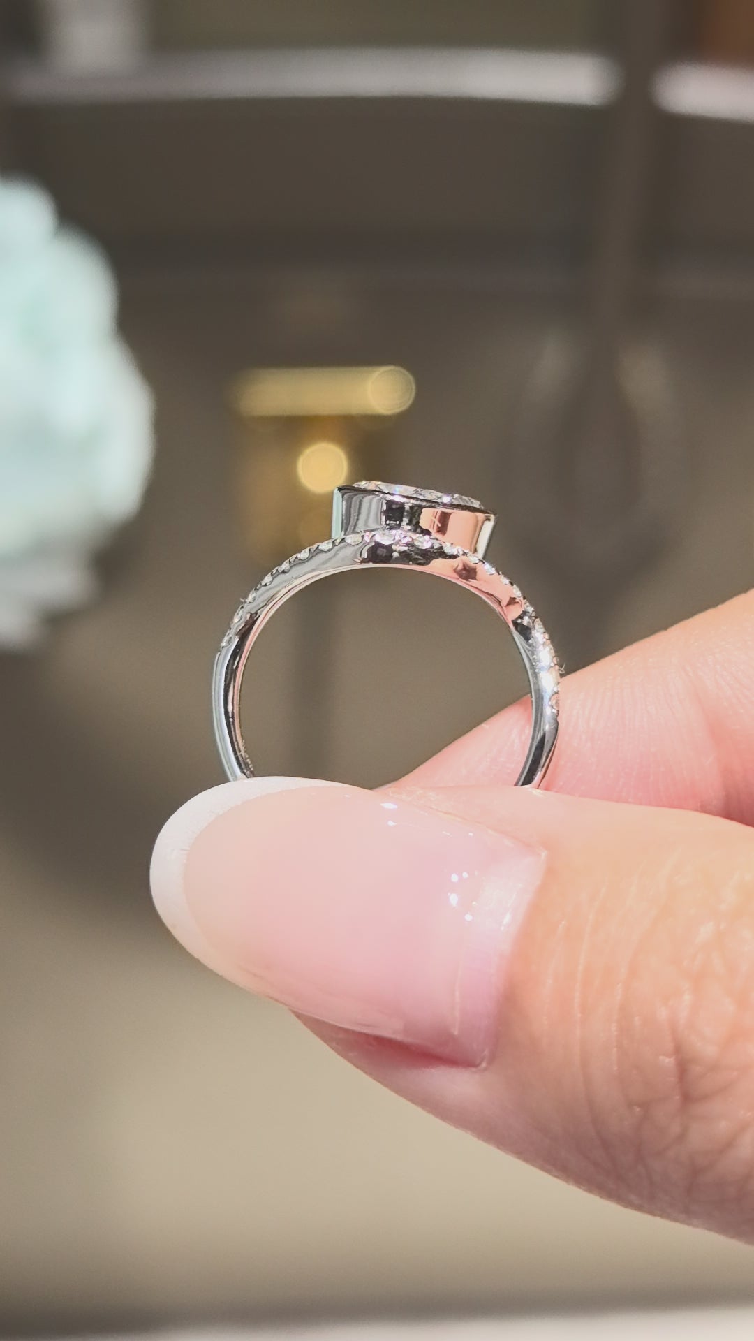 14K Gold Polished Ring | Horizontal pear Diamond | Modern Solitaire Ring | Asymmetrical Design pinky Ring (Copy)