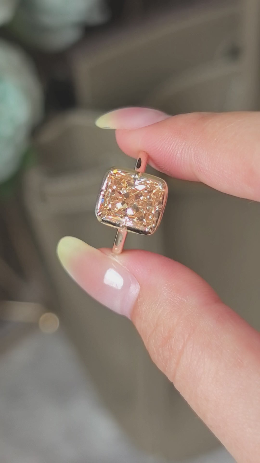 5.01 Carat Brown Radiant Cut Lab-Grown Diamond Ring | 14K Gold Minimalist Prong-Set Solitaire Ring