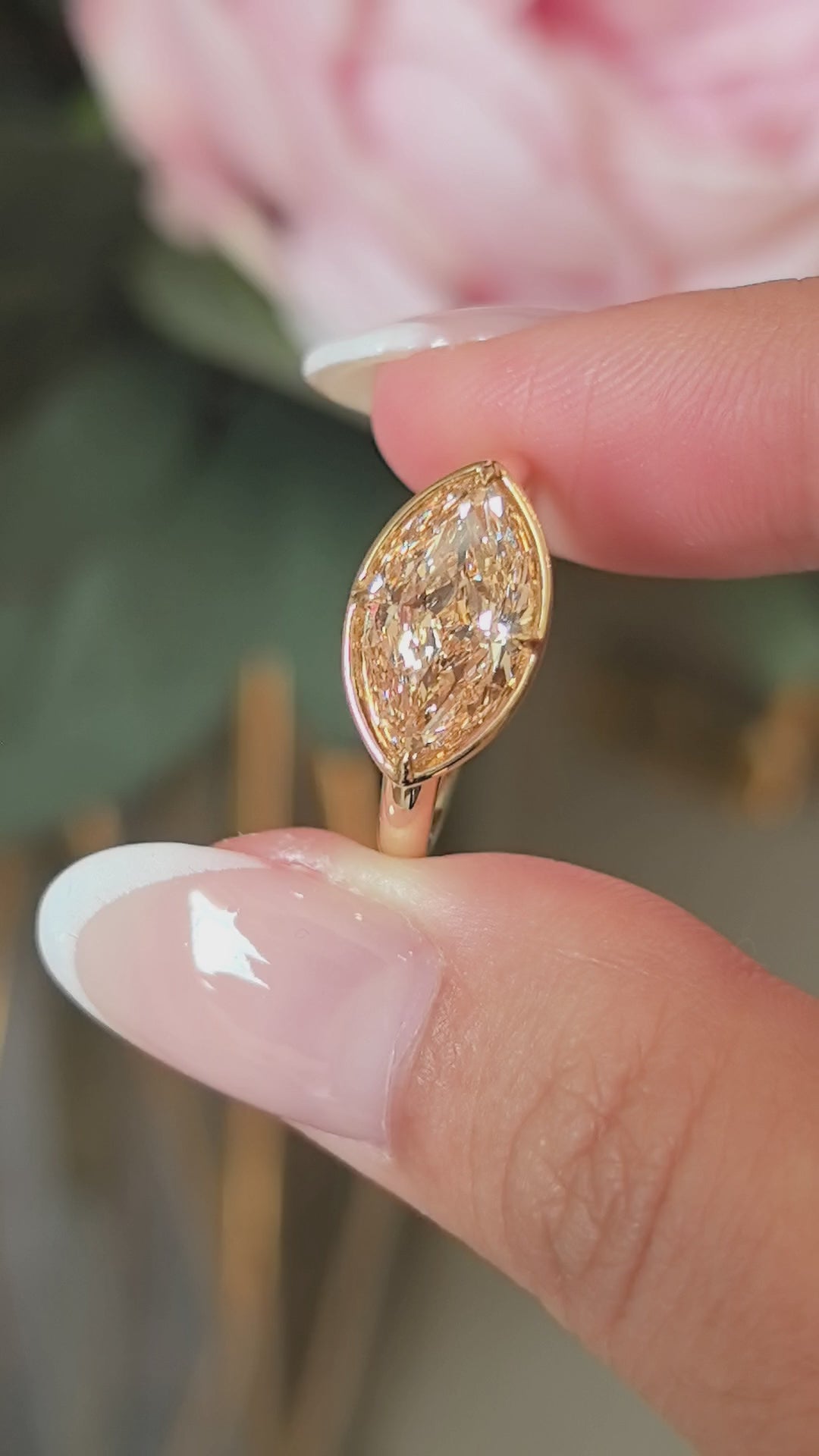 Custom Marquise-Cut Ring | 14K Gold | Lab Diamond | Bezel Setting