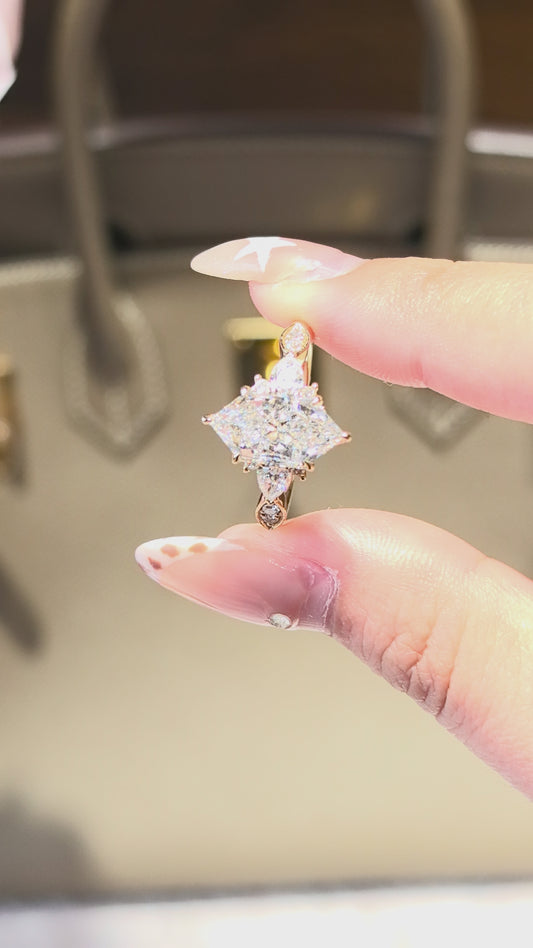 Dutch  Marquise  Lab Diamond  Ring | Pear-Shaped Side Stones | 14K Gold | Special Design