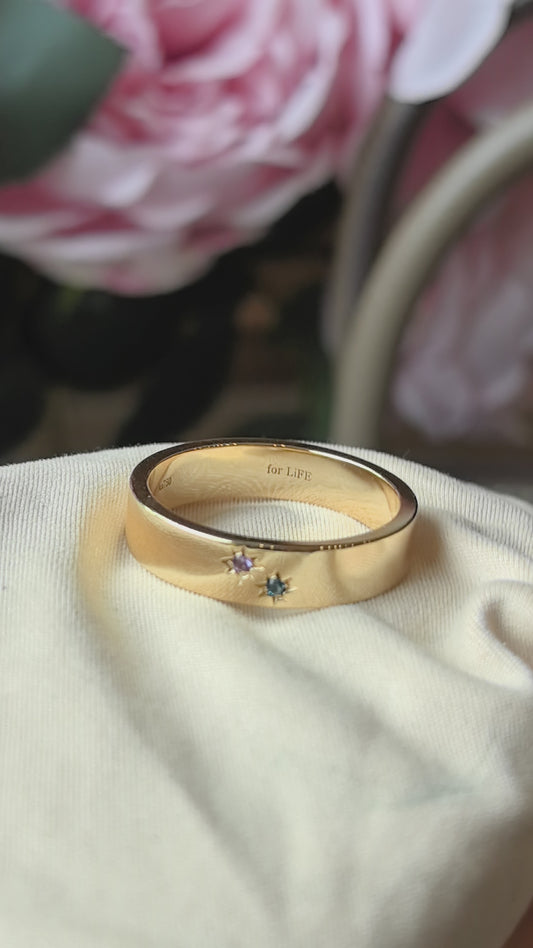 Men's wide band ring | Featuring two stars with different celestial stones | Lab-grown diamond ring | 18k gold