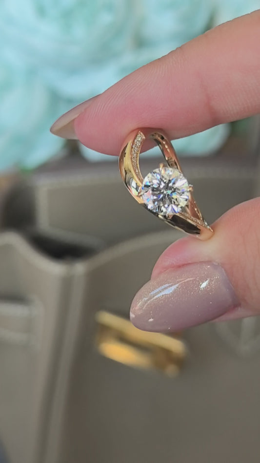 Twisted Band Round Lab Diamond Ring | Half Eternity Design | 14K Gold | Modern Artisan Style