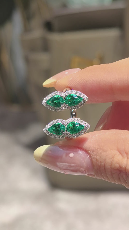 GR-003 | Emerald Gemstone Ring | Pear Shape Design | Peanut Motif | Open Ring | Round Shank