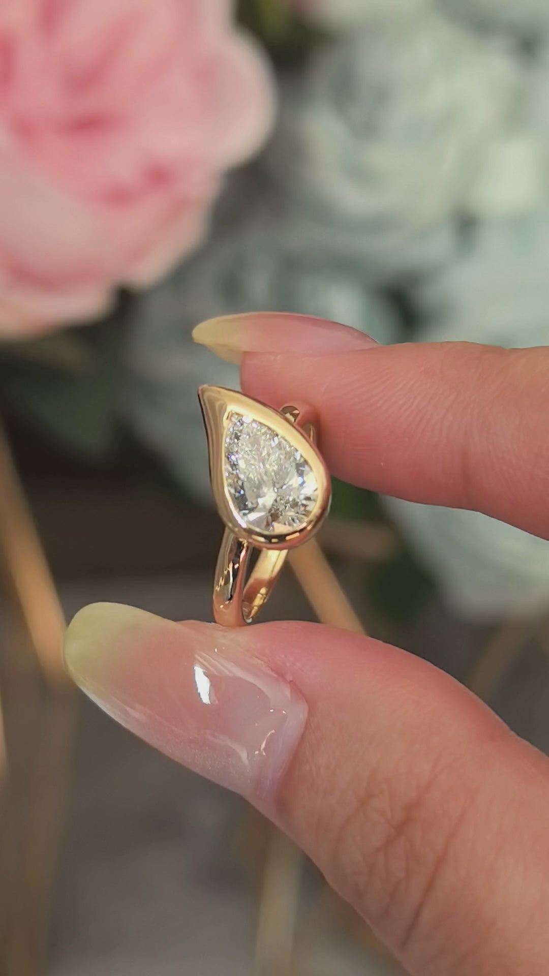 Bezel Set Pear Cut Lab Grown Diamond Ring | Modern Secure Setting