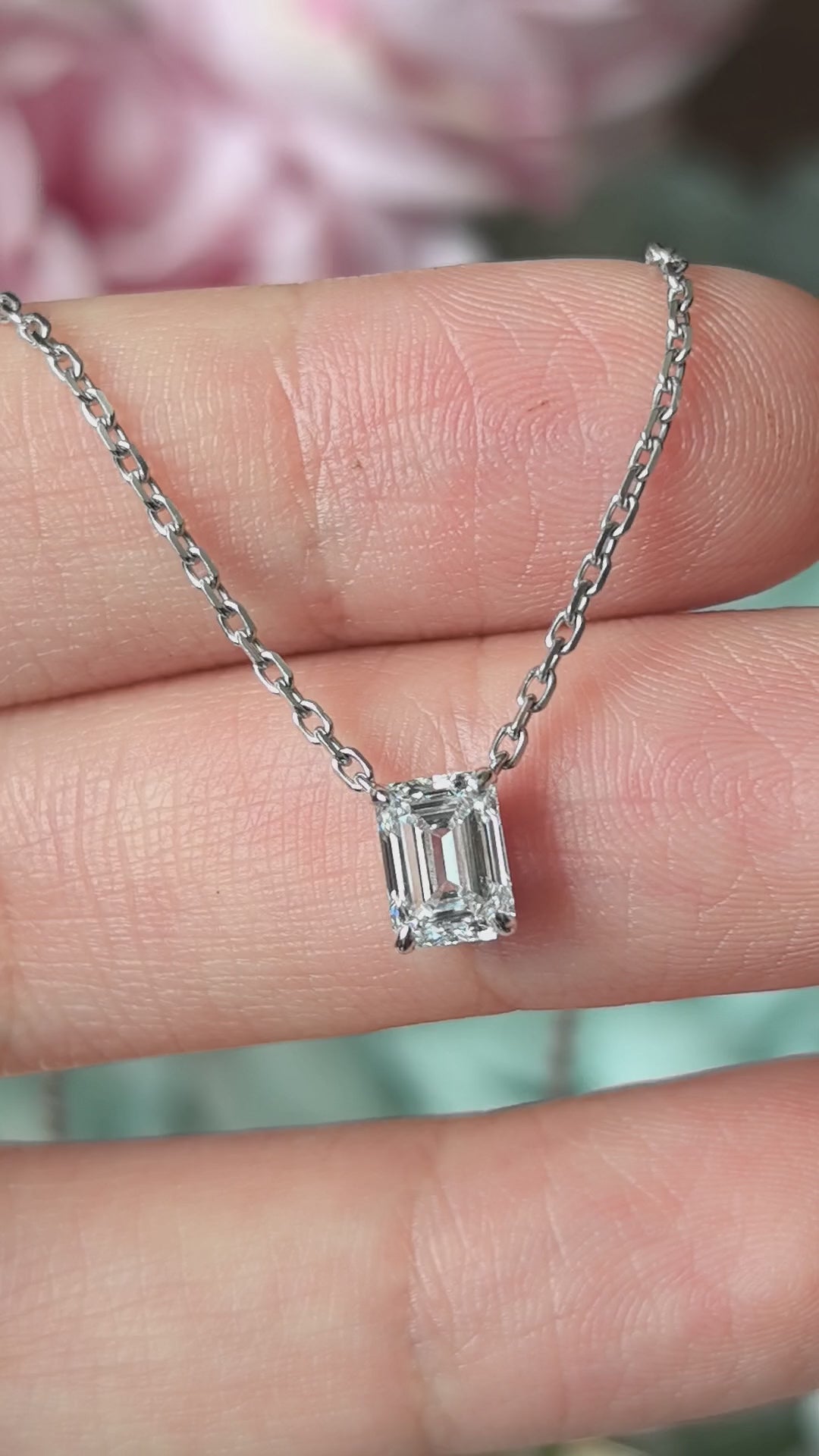 Emerald Cut Pendant Necklace | Architectural Solitaire | Minimalist Design | 14K Gold