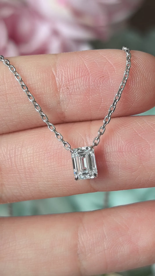 Emerald Cut Pendant Necklace | Architectural Solitaire | Minimalist Design | 14K Gold