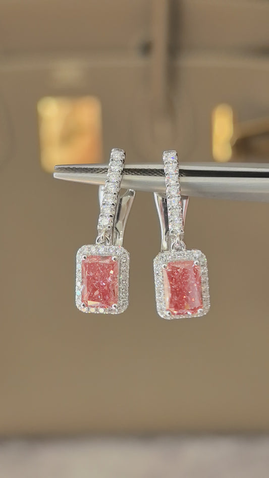 1.5 Carat Radiant Cut Fancy Pink Lab-Grown Diamond Ring | Pendant-Inspired Design with Pavé Setting