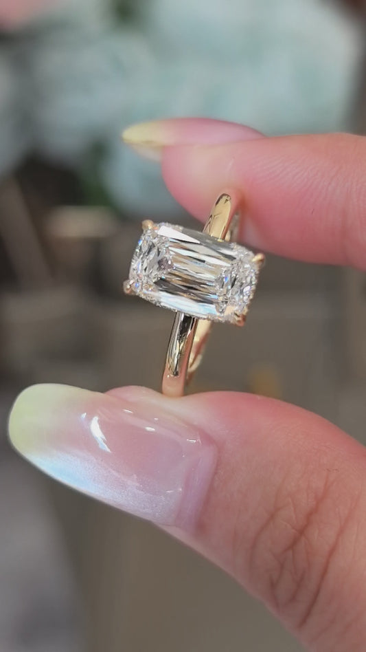 Ashoka Lab-Grown Diamond Ring | Floral Inlay with Hidden Halo | 14K Gold | Elegant Botanical Style