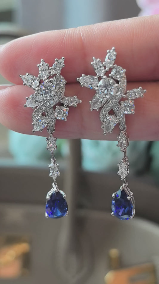 4ct 9g Vintage Pear Cut Sapphire & Diamond Drops