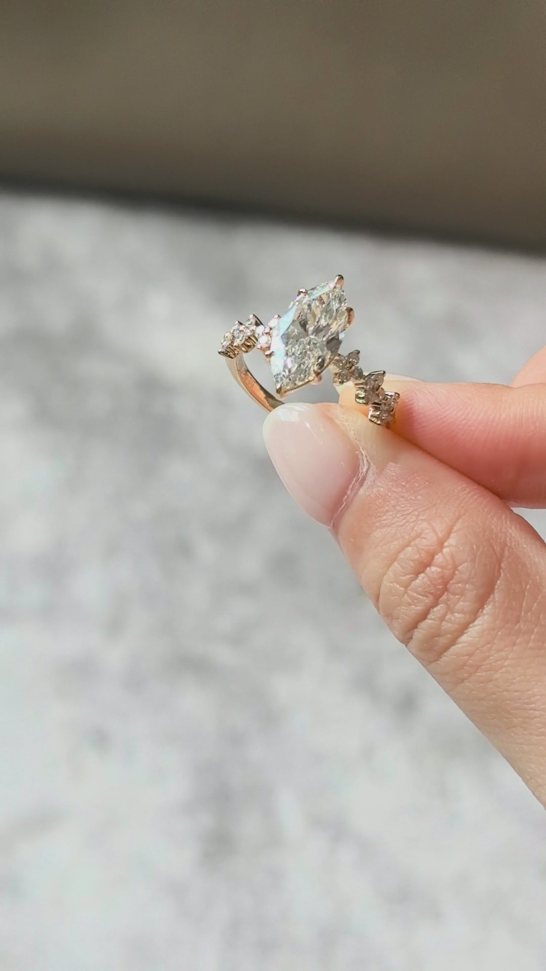 Marquise Cut Lab Diamond Ring | Clover-Shank Band | Half Eternity Accent | Unique Design