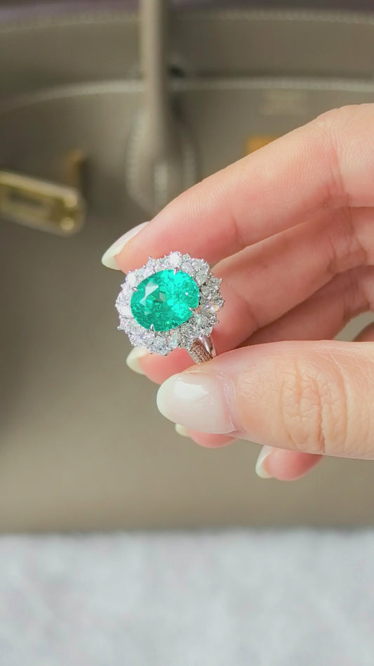 5.8 ct 7.4g Oval Paraiba Ring | Mixed Cut Halo (Round & Pear Diamonds)