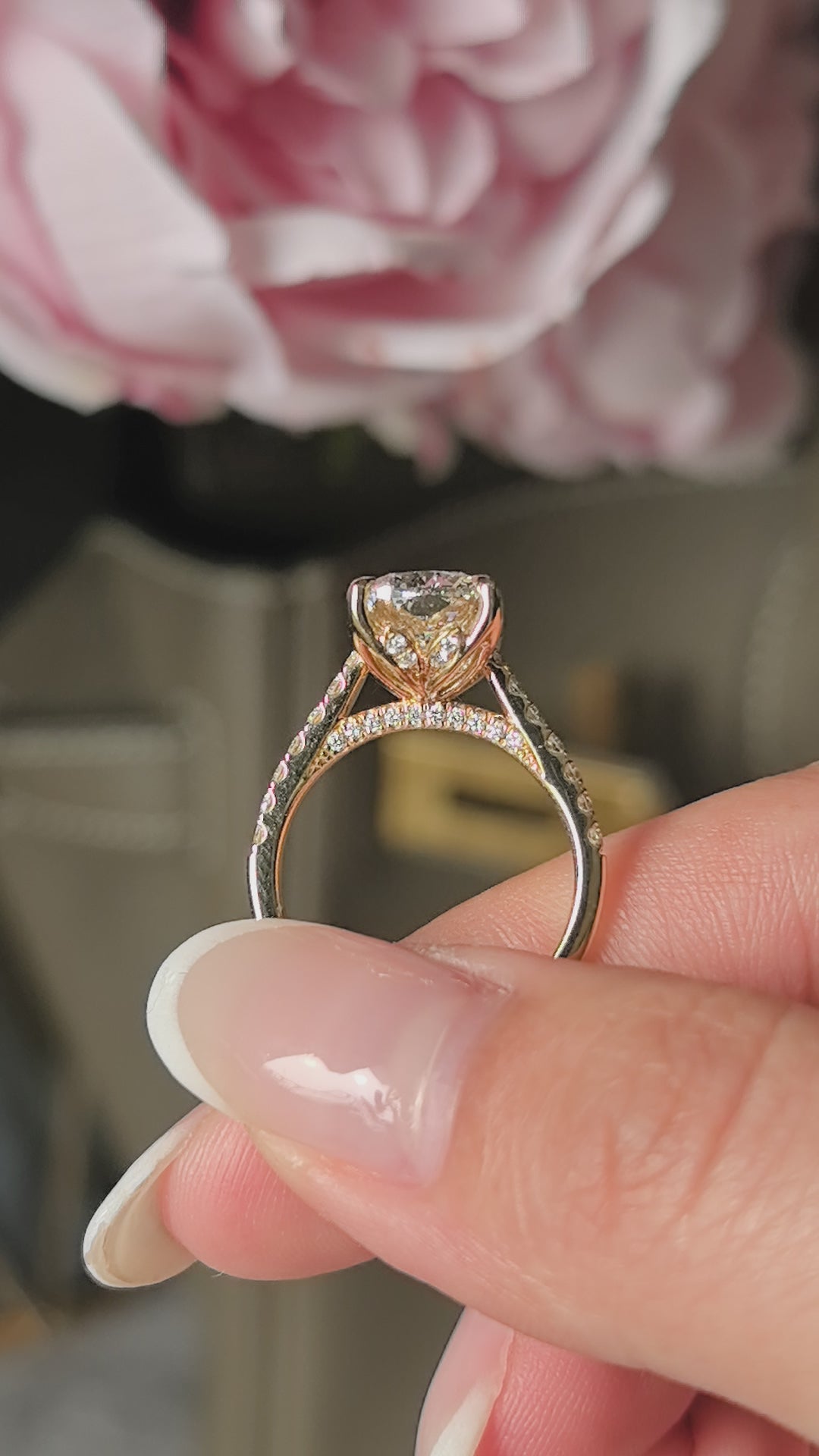 RD-017 | Radiant Cut Triple Ring | Half Circle Pavé | Petal Setting | Lab-Grown Diamonds
