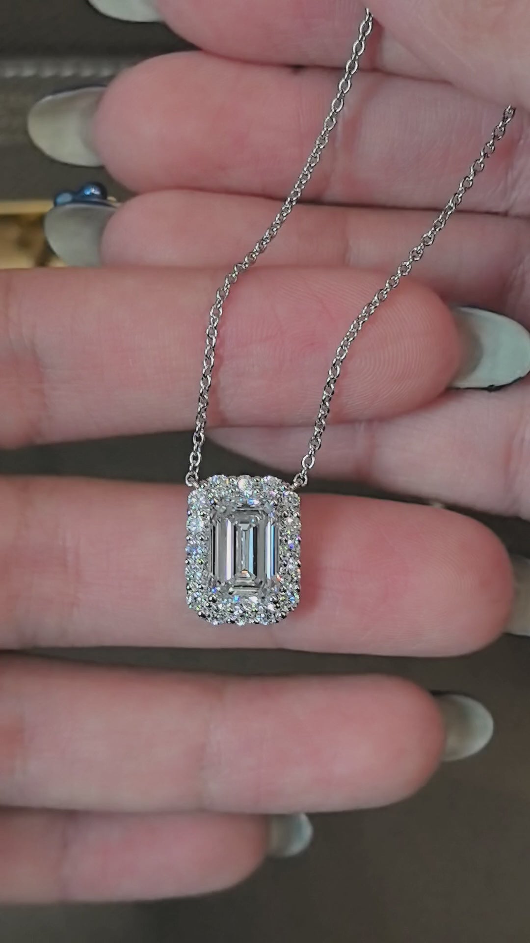 Emerald Cut Lab Diamond Halo Pendant | Fancy Design | 14K Gold | Modern Elegance