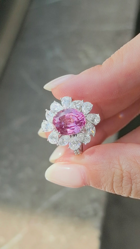 3.7ct 5.5g Jedi Spinel Purplish Pink Oval lab Gemstone Pear Halo