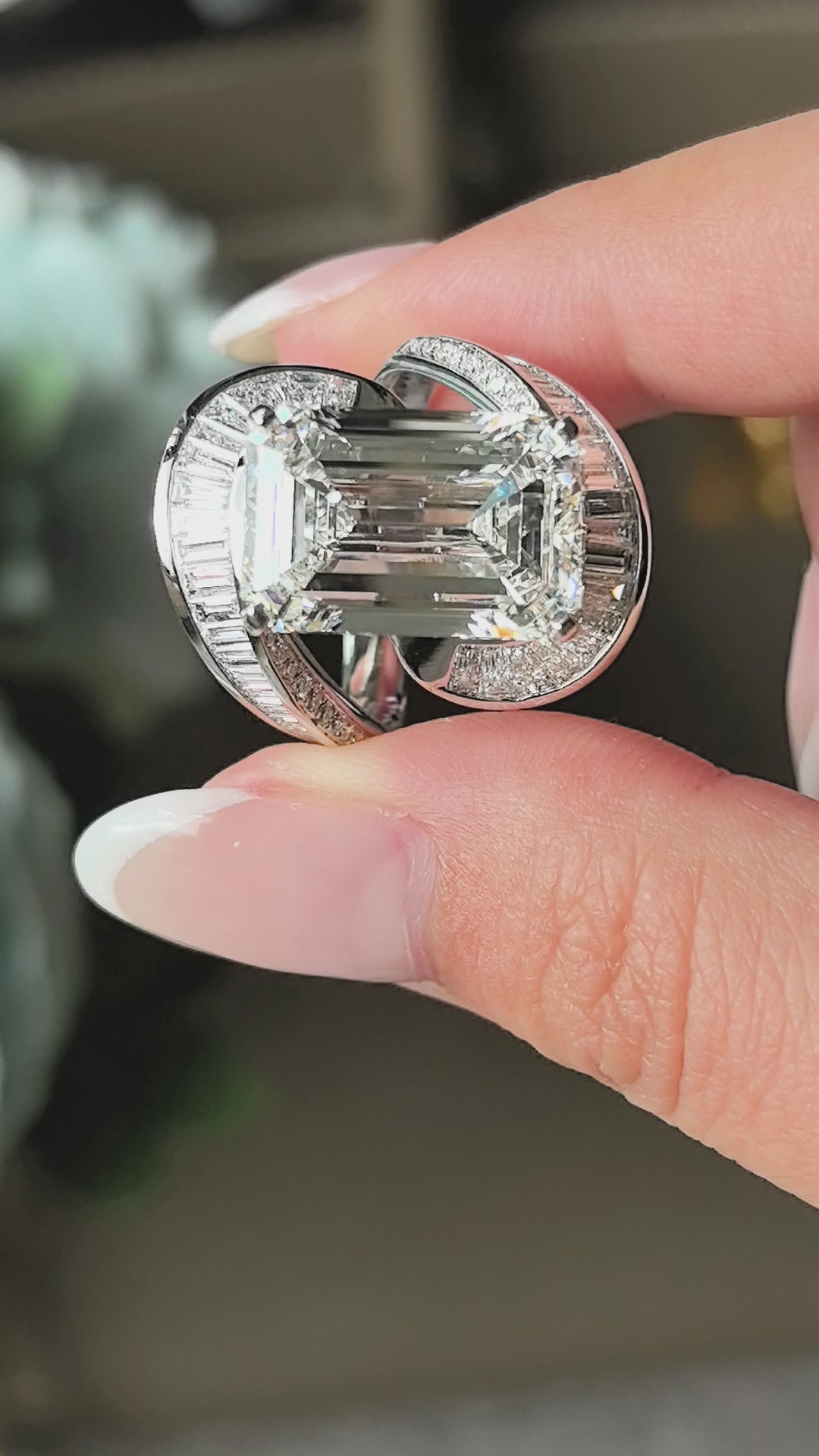10 Carat Emerald Cut | Half-Loop Small Emeralds and Round Diamonds | Upper and Lower Half-Loop Surround Design | Ultimate Luxury Feel