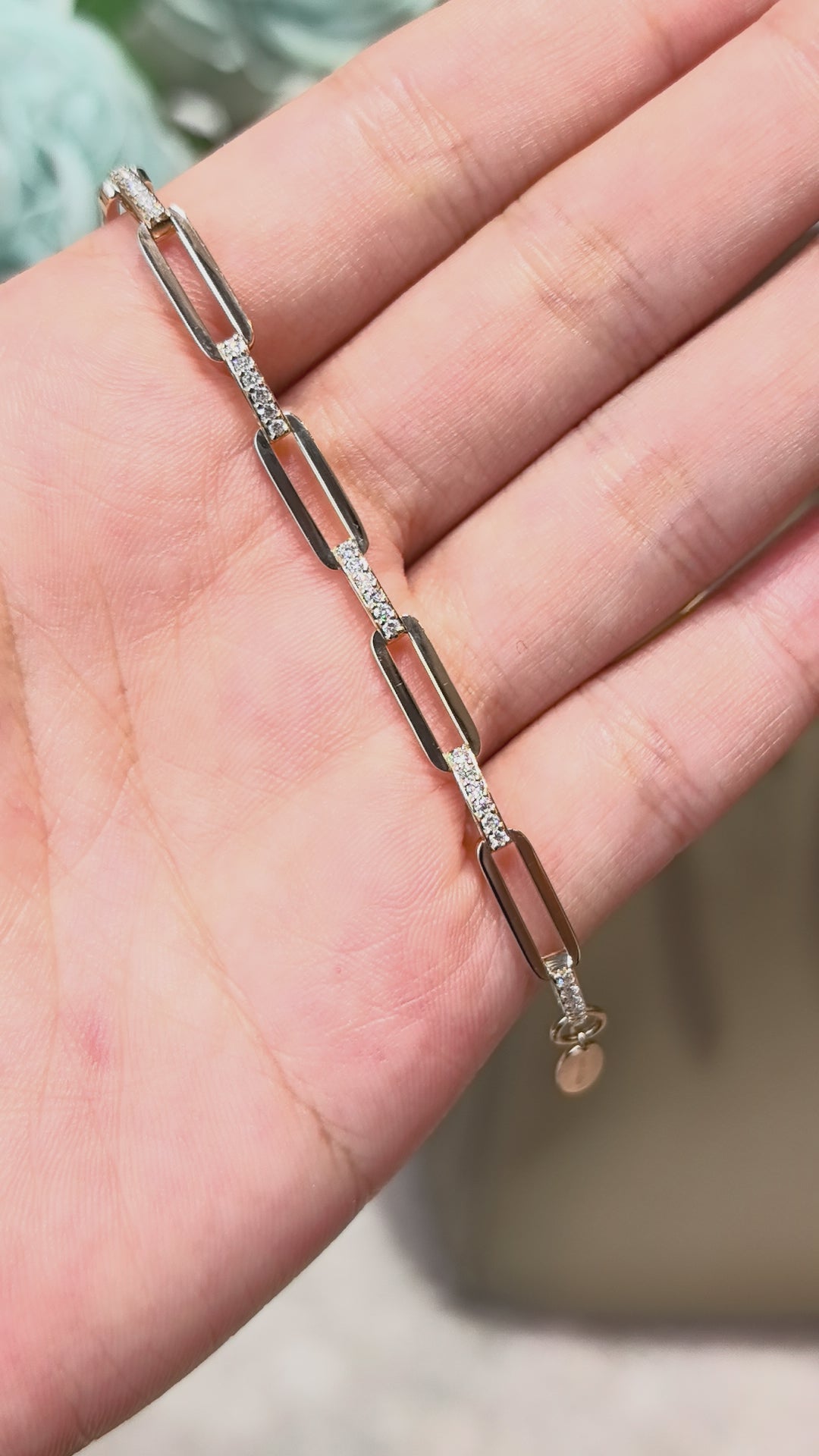 Link bracelet, lab-grown diamonds, 14k gold, lobster clasp