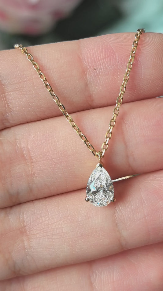 Pear Cut Pendant Necklace | Solitaire Elegance | Minimalist Design | 14K Gold