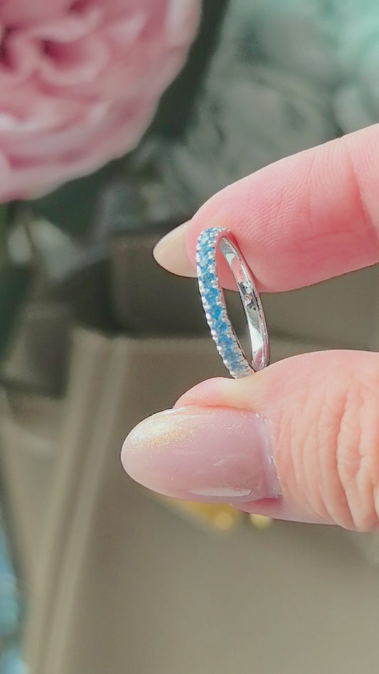 Ultra-Thin Half Eternity Band with Paraiba Lab Gemstones | 14K Gold | Delicate & Vibrant